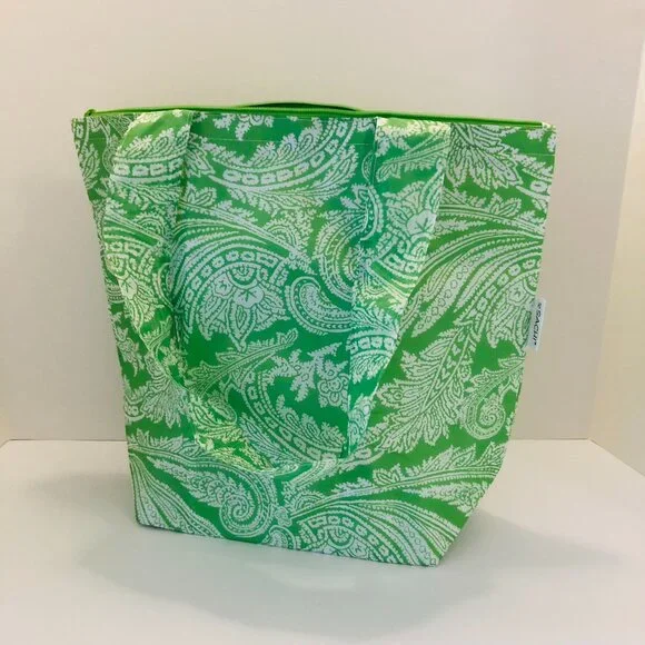 NWOT SACHI Insulated Foldable Market Tote Bag with Pouch Zip Green Paisley - Picture 2 of 16